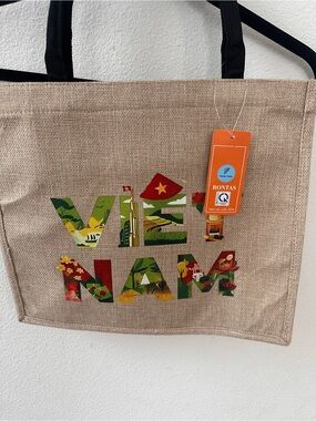 Vietnam Jute Tote Bag with Colorful Print